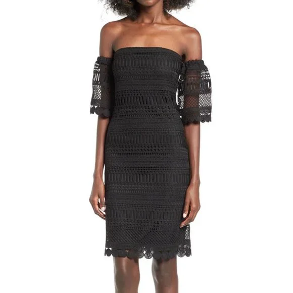nordstrom off the shoulder black dress women's black off the shoulder sexy dress Off-Shoulder Mesh Sleeve Cut-Out  Dress, Black / M